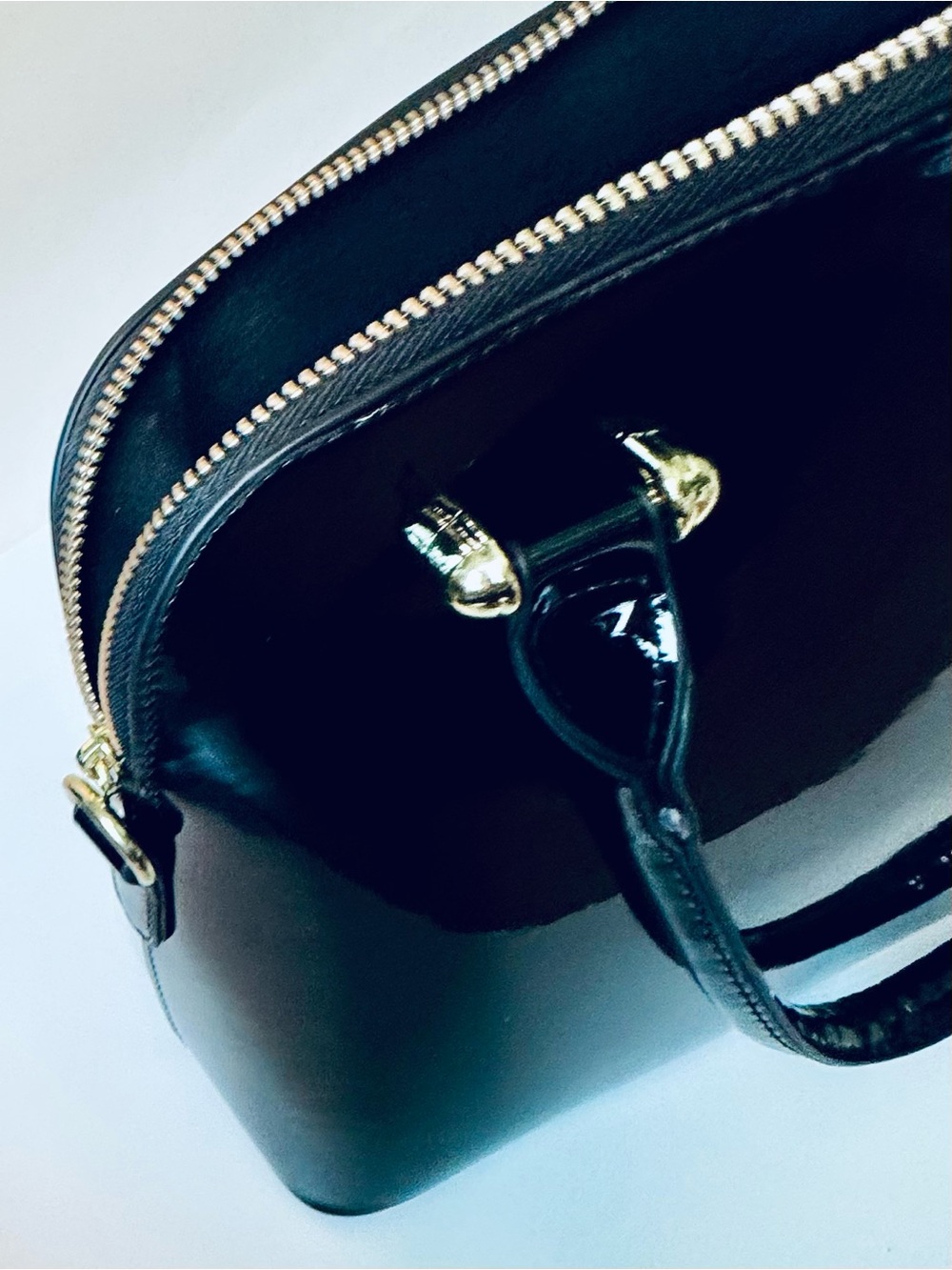 Unique Vintage NEW Black Patent Retro Top Handle Shoulder Bag w/ crossbody strap - Picture 6 of 14